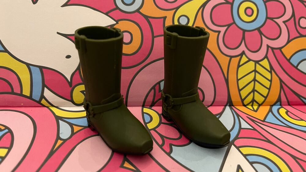 Mattel Ken Barbie Doll Military green cowboy buckle boots Snap On